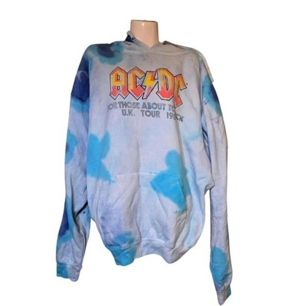 AC/DC Tie Dye Hoodie 3XL Blue Graphic UK Tour Sweatshirt Y2K 80s Vintage Style - Picture 3 of 6